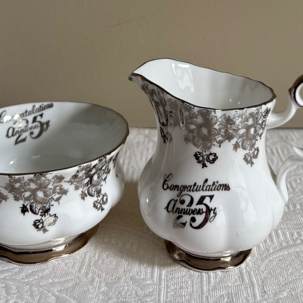 Royal Albert 25th Silver Anniversary Cream & Sugar